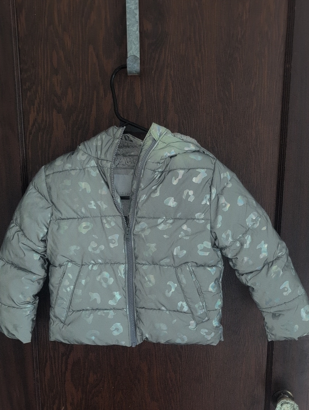 Falls Creek Kids Hooded Puffer Jacket in Gray with Mint Accents